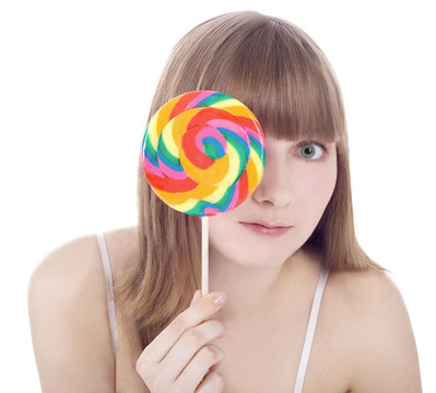 用彩色棒棒糖金發(fā)快樂明亮的畫面