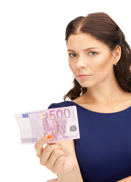 可愛的女人與歐元現金