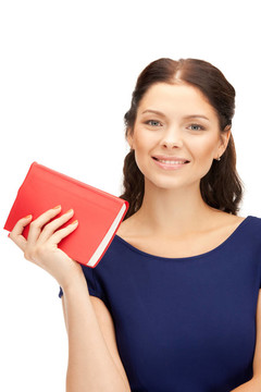 幸福和微笑的女人帶著書(shū)