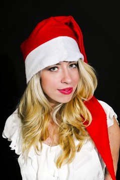 金發(fā)女人與Santa Hat