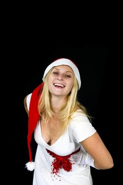 金發(fā)女人與Santa Hat