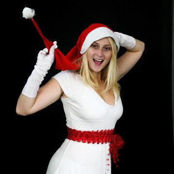 金發(fā)女人與Santa Hat