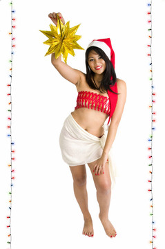亞洲女人與Santa帽