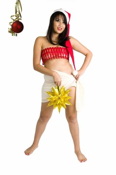 亞洲女人與Santa帽