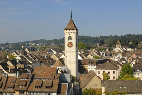 Schaffhausen -從老城區(qū)及從圣約翰大教堂-瑞士塔；歐洲。