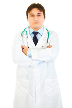 權威的醫(yī)學博士胸前交叉胸前的胸部