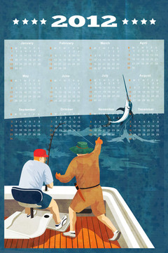 2012藍(lán)馬林魚(yú)捕魚(yú)海報(bào)月歷