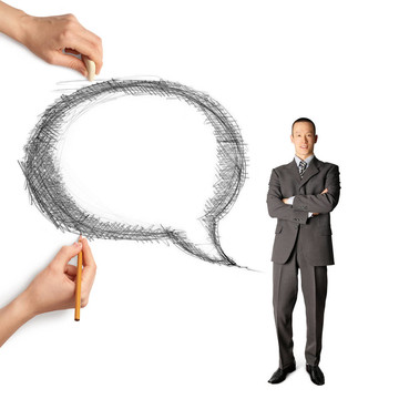 人的手與言語泡沫和人