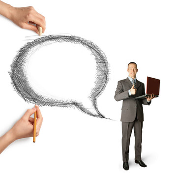 人的手與言語泡沫和人