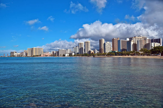 威基基海灘瓦胡島島夏威夷；城市景觀；