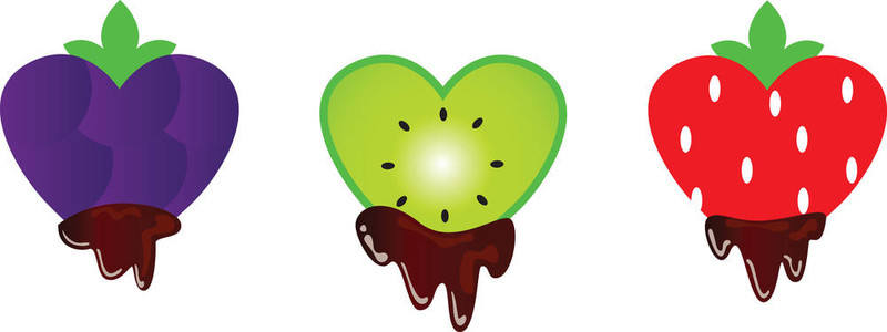 Strawberry；橘子和覆盆子巧克力心。插畫