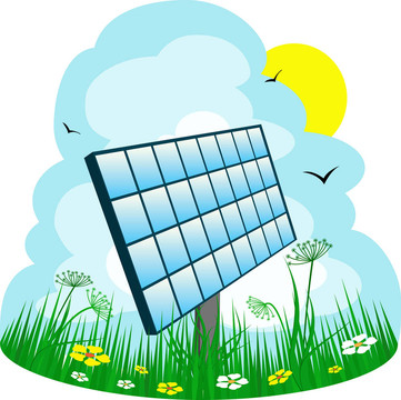 草地上的太陽能電池板