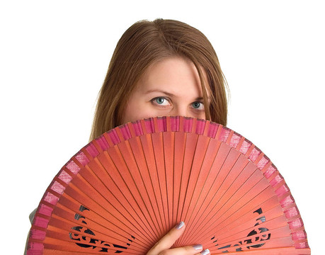 美麗的婦女與風(fēng)扇