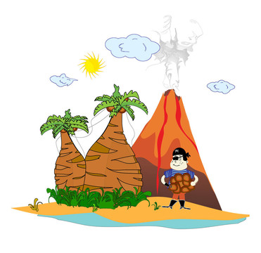 島上有一座火山和一個(gè)海盜