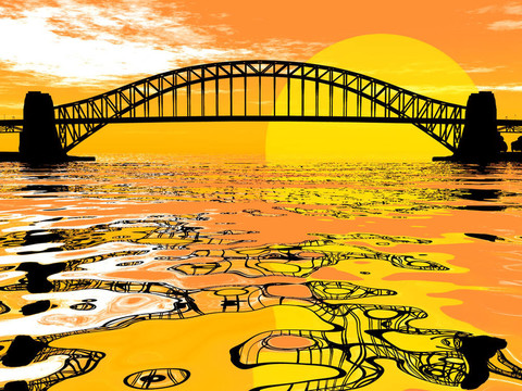金色的水和夕陽的橋
