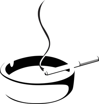 香煙煙霧和煙灰缸silhoue