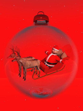 Santa和他的馴鹿在一個裝飾品