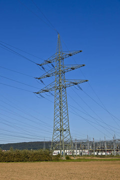 電廠在美麗多彩的草地