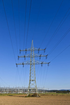 電廠在美麗多彩的草地