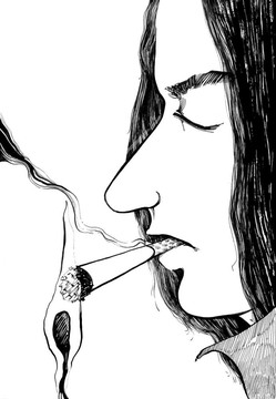 男子點(diǎn)燃一支香煙
