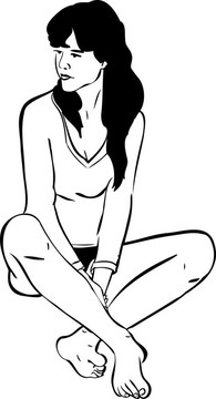 一個女孩赤腳坐在T恤衫上的素描