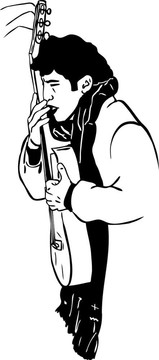 一個(gè)擁抱吉他的人的素描