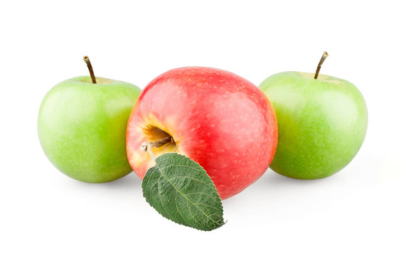兩個(gè)綠色和紅色的蘋(píng)果葉
