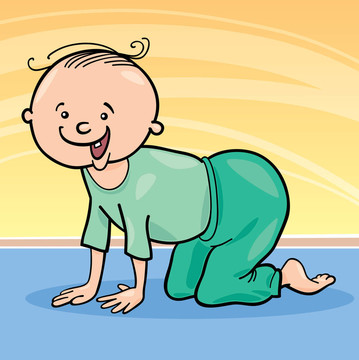 小男孩爬著