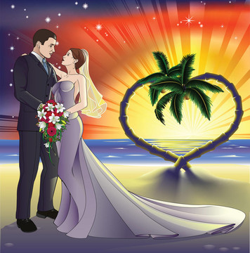 熱帶海灘婚禮插圖