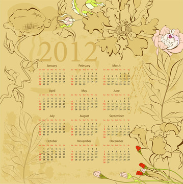 舊貨模板日歷2012花