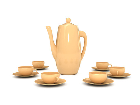 白色背景下的茶壺和茶杯