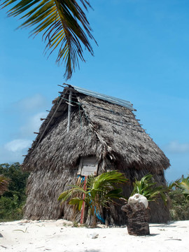 加勒比海灘上的小屋。
