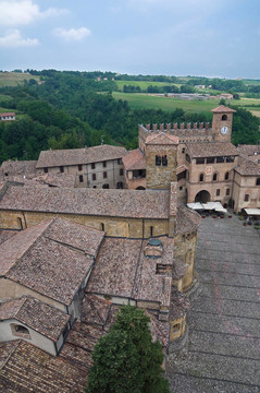 卡斯泰爾arquato全景。Emilia Romagna。意大利.