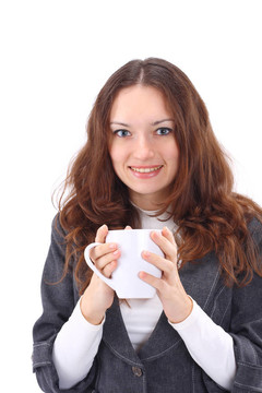 美麗的商業(yè)女性肖像舉行咖啡杯