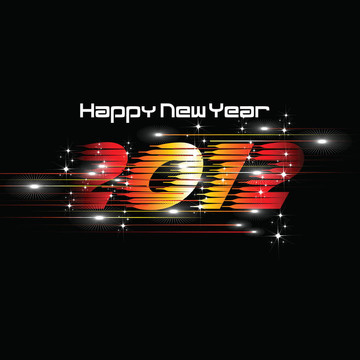 新年2012抽象插圖與燈光和暗星