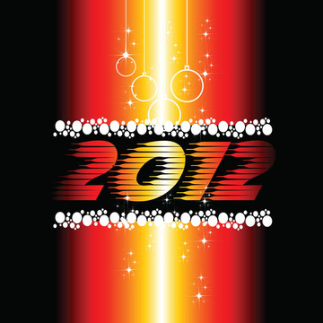 2012新年慶典背景覆蓋；扒皮或海報(bào)與閃亮的顏色；掛球