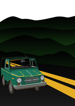一條山路上的車