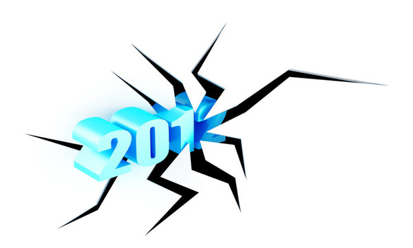 藍(lán)色數(shù)字2012打破一個(gè)白色的墻