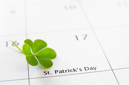 Saint Patricks日歷特寫和三葉草