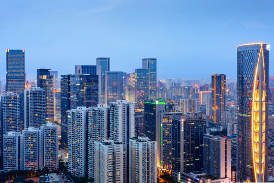 俯瞰成都市中區(qū)高樓大廈夜景