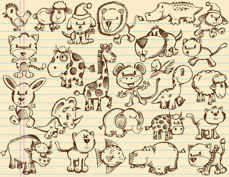 涂鴉素描動(dòng)物向量集
