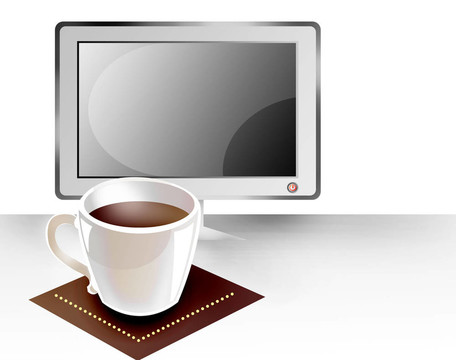 監(jiān)視器和咖啡杯