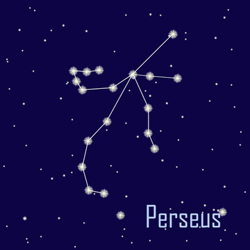 夜空中的星座英仙座星。插畫