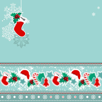 掛Santa襪子的圣誕賀卡