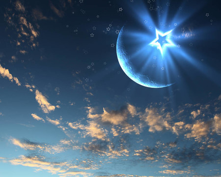 穆斯林的星星和月亮在藍(lán)色的天空