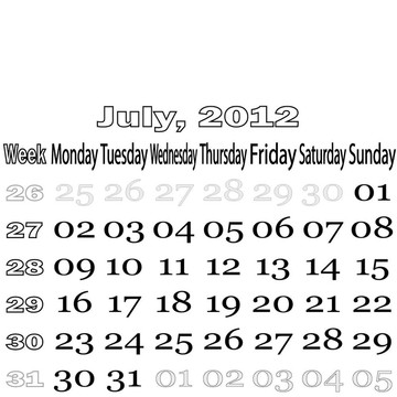 七月2012個月日歷