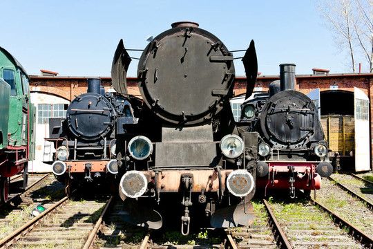 在鐵路博物館的蒸汽機車；Jaworzyna Slaska；西里西亞；波蘭