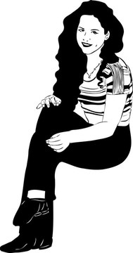 長頭發(fā)的女孩坐在她的腿zakinuvshy