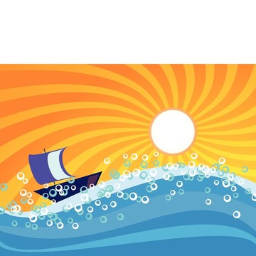 海浪橙色光芒的天空