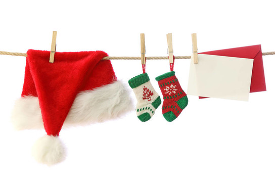 Santa帽子；圣誕襪和空白
